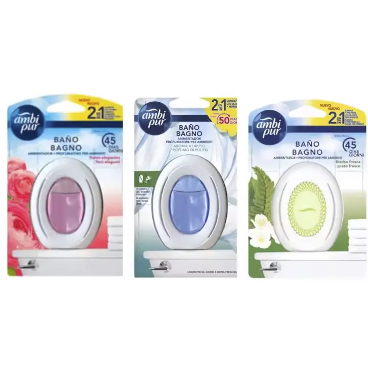 Pack de Ambipur Ambientador Casa para Baño (3x45 dias,6 x 45 dias) Fragancia de Flores Elegantes, Hierba Fresca y  Aroma a Limpio - 1