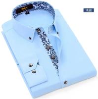 Camisa De Cuello Alto Azul Y Blanco Para Hombres Calidad Superior Algodón Manga Larga Moda Negocios Ajustada Nueva 2024 - details 9