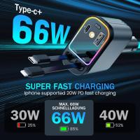 Transmisor FM Bluetooth Coche,4 en 1 Cargador de Coche Retráctil, 66W Cargador Coche Mechero Carga Rápida USB C, Tipo C y 2 Puertos USB Car Charger con Luz Estrella Compatible con Samsung Galaxy, iPhone, Xiaomi (Gris) - details 0
