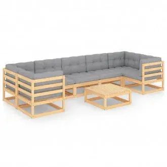 VIDAXL 3077309 conjunto de muebles para jardín de madera de pino acabado natural con cojines color gris vida xl - 1