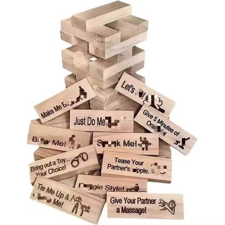 Juego de torre de bloques súper travieso de 48 piezas, divertida torre de apilamiento para parejas con preguntas de verdad o reto y - 1