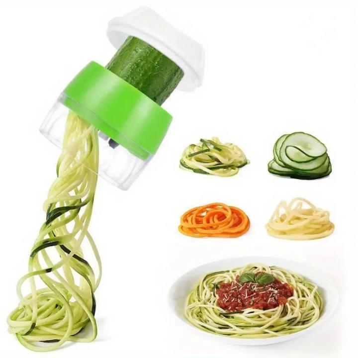 BIT 1pc Espiralizador Manual de Verduras con Mango Verde - Cortador Espiral Multifuncional para Calabacín y Patatas, Rallador de Frutas - Gadget de Cocina Duradero de ABS para Cocina Saludable, Cortador de Verduras en Espiral