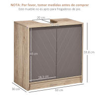 HOMCOM Mueble para Debajo del Lavabo Armario de Baño de Suelo con Puerta Doble y Estante Ajustable Carga 50 kg 60x30x59,8 cm Roble y Gris - details 2