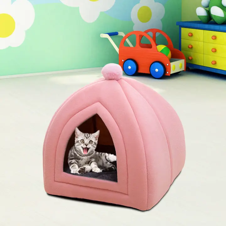 Cama De Gato Lindo Casa De Perro Semi-Cerrada Sofá Nido De Velours Lavable Caliente Y Cómoda Para Perros Pupusas En Interiores Y Exteriores - 1
