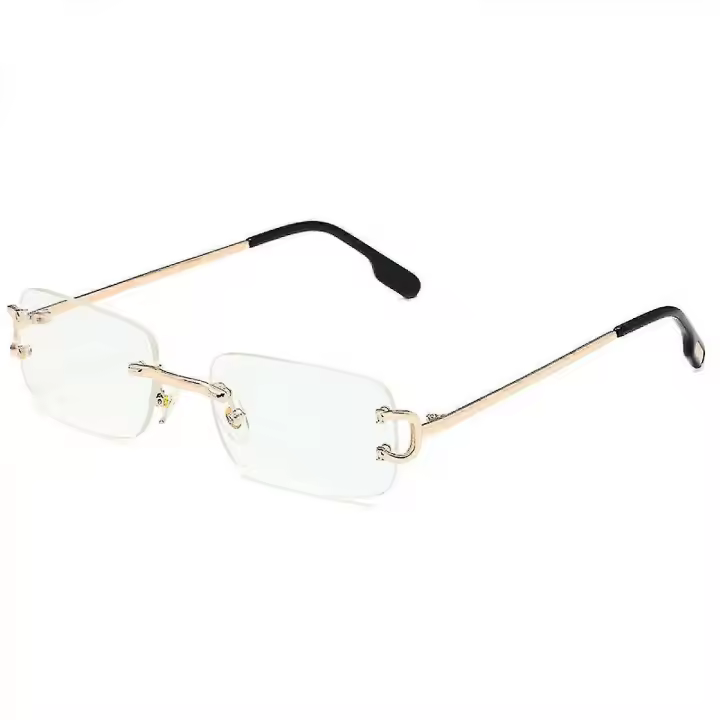 Vintage Rimless Rectangle Sunglasses Tinted Lens Gold Metal Frameless Eyewear Sunglasses For Women Men - 1