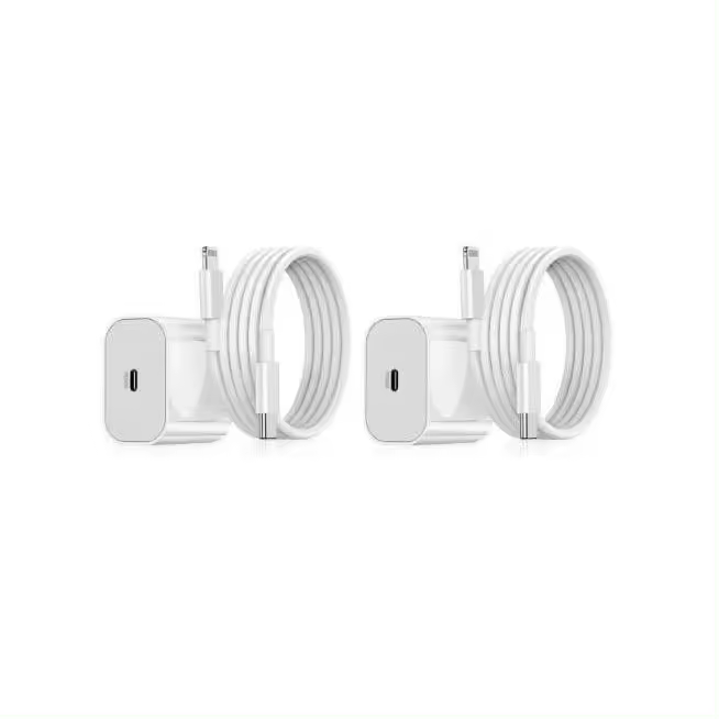 Pack de 2 - Cargador rápido para iPhone - Adaptador + Cable USB-C de 20 W y 2 m - 1
