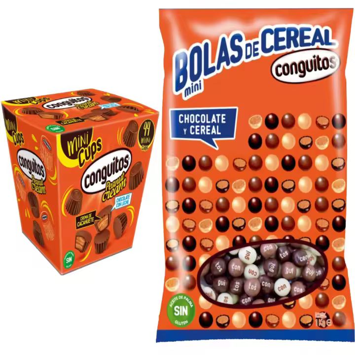 Conguitos pack desayuno : mini bolas cereal mix (1kg) & mini cups leche (200g) - 1