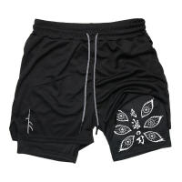 Shorts De Entrenamiento Para Hombre Con Bolsillo Para Teléfono Y Anillo De Toalla 2 En 1 Deporte Algodón Polyester Rendimiento Gimnasio Actividad Física - details 13