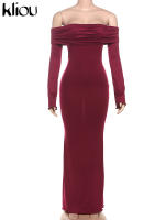 Vestido De Hombros Descubiertos Kliou Para Mujer Estilo Clásico De Calle Alta Manga Completa Hueco Vestido Delgado Sencillo Elegante De Fibra Sintética - details 1