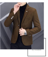 Traje Casual Grueso Para Hombre Estilo Coreano De Moda Abrigo Occidental Slim Ajustado Traje De Otoño E Invierno Con Cierre Simple - details 3