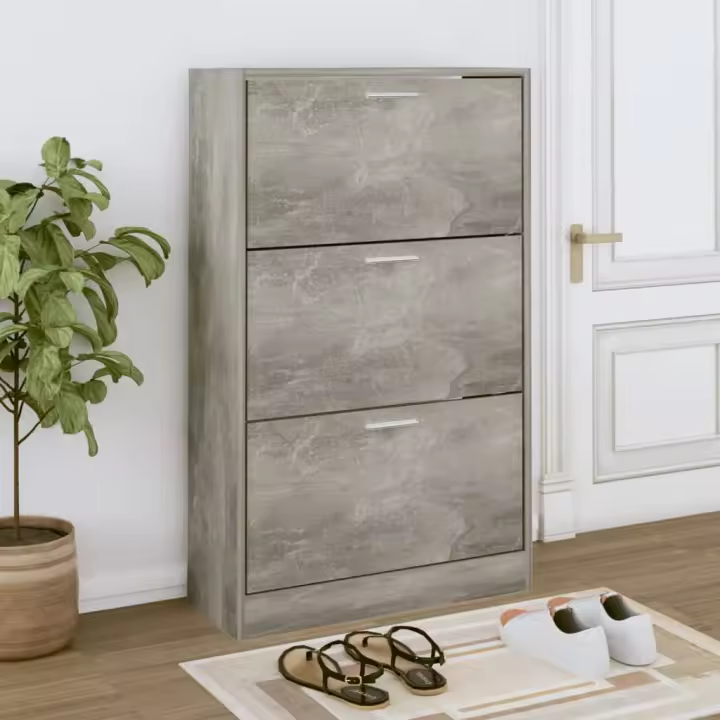 vidaXL Mueble zapatero madera contrachapada gris hormigón 63x24x103 cm - 1