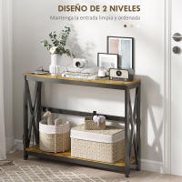 HOMCOM Mesa Consola Industrial Mesa de Entrada de 2 Niveles con Estación de Carga 2 USB y Marco de Acero Mueble de Recibidor para Salón Pasillo 100x24x75 cm Marrón Rústico - details 1