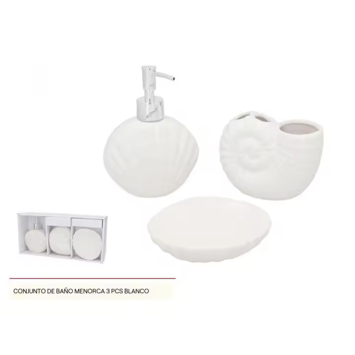 Juego de accesorios de baño,Juego de dispensador y portacepillos de baño de cerámica blanco con forma de conchas - 1