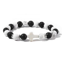 Pulsera De Rosario Para Hombres Y Mujeres Con Piedras Naturales Y Madera Hematita Onix Joyería De Yoga Meditación Pulsera Cruz - details 18