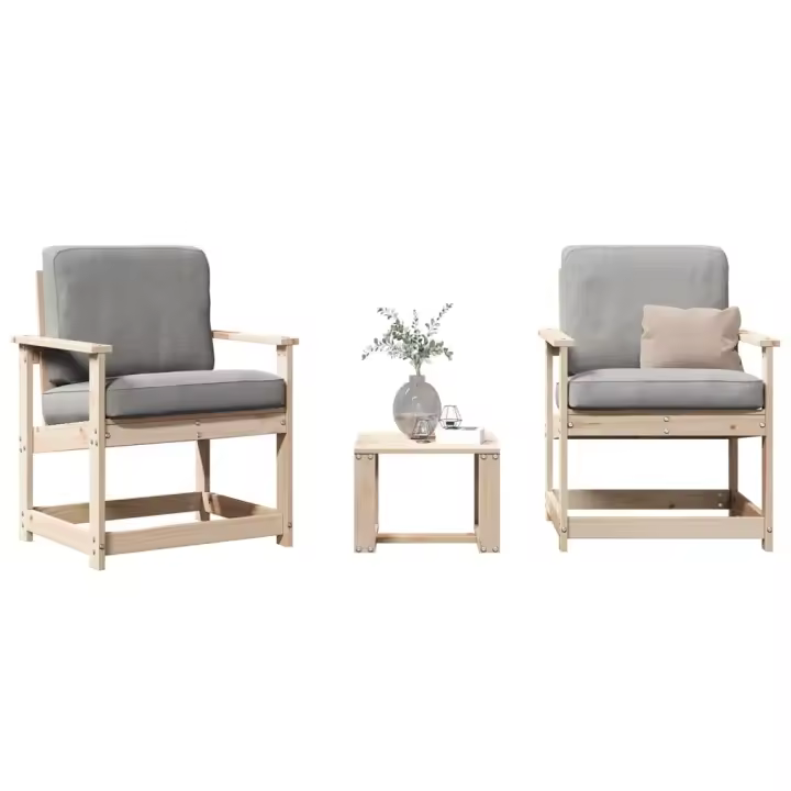 vidaXL Juego de muebles de jardín 3 piezas madera maciza de - 1