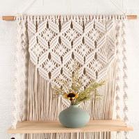Tapiz de pared, Estante de pared tejido Decoración de pared de madera Estante de almacenamiento colgante flotante Cuerda de algodón bohemio - details 7