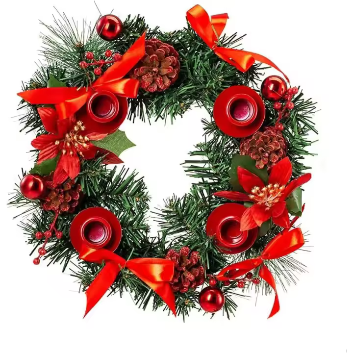 Christmas Advent Wreath Christmas Candle Holder for Farmhouse Christmas Decoration, 13.3 Inches (Red) - 1
