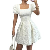 Vestido De Verano Para Mujer Blanco Puro Con Cuello Cuadrado Y Falda A-line Corto Con Mangas Estilo Coreano Alta Cintura Streetwear - details 1