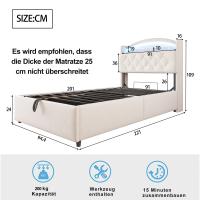 Cama Infantil Multifuncional Tapizada Beige 90x200 cm | Espacio de Almacenamiento with Iluminación LED + Cargas USB | Colchón Antibacteriano y Antiácoches Incluido | Doble Almacenamiento Subcama + Diseño Anti-Trasiego y Fácil Movilidad - details 8