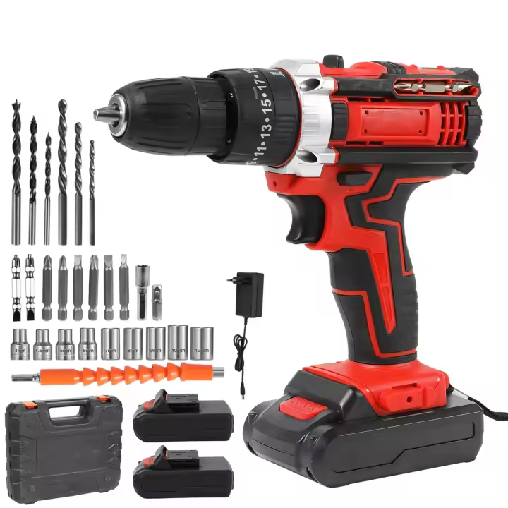 Taladro Eléctrico Inalámbrico 21V Destornillador Eléctrico 32N-m Taladro de Impacto de Gran Par 18+1 Ajuste de Velocidad Ligero 1.2kg Juego de Herramientas de Bricolaje para el Hogar - 1