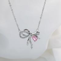 Collar De Lujo En Forma De Diamante Rosa Con Lazo Colgante De Cobre Estilo Sweet Hundred Para Mujeres Joyería De Moda - details 4