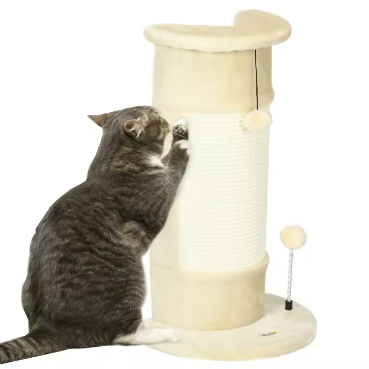 PawHut Rascador de Esquina, Rascador de Sisal de 58 cm, Rascador para Gatos, Rascador para Gatos Pequeño con Bola Rascadora, Muebles para Gatos de Interior, Blanco Crema - 1