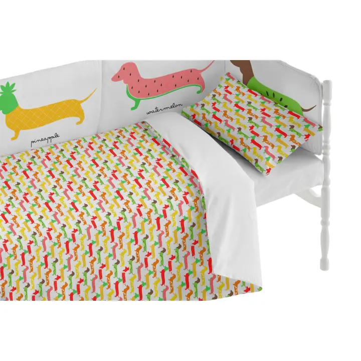 BOHEME - Funda nórdica Cuna Pooch Fruits Continuo 115X145, 100% algodón. Incluye funda de almohada - 1