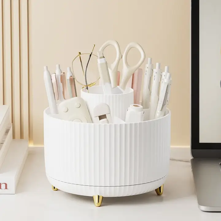 Organizador De Maquillaje Giratorio De 360 Grados Portátil Soporte Para Pinceles Y Cosméticos Caja De Almacenamiento Para Labiales Y Delineadores - 1