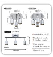 Luces De Techo Modernas En Cromo Y Negro Con LED 3 Vías Instalación Superficial Para Cocina Barra Lámpara De Gu10 Sin Ajuste De Brillo - details 1