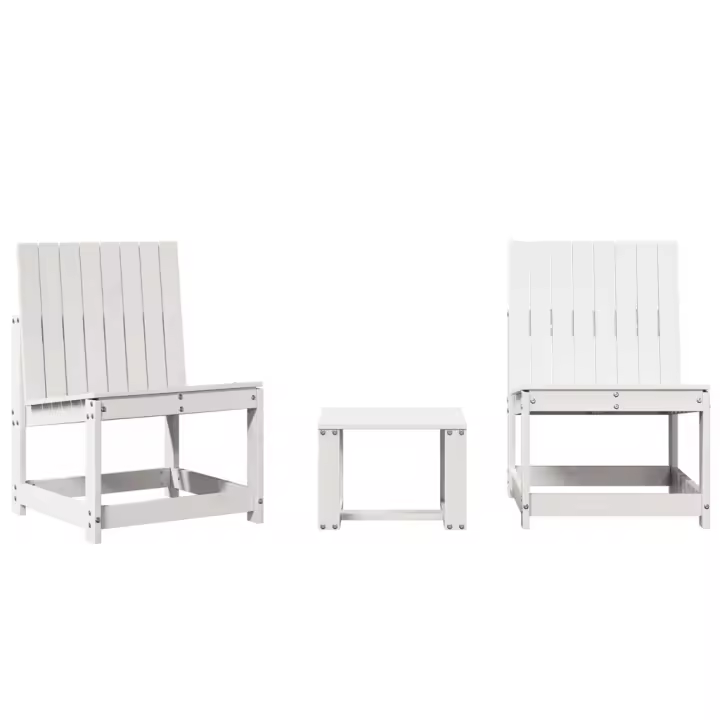 Juego de muebles de Jardín 3 pzas Madera maciza de Pino Blanco - 1