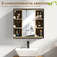 HOMCOM Armario de Baño con Espejo Armario de Pared Mueble de Baño con Estante Ajustable y 6 Compartimentos Abiertos 60x16x58,5 cm Roble - details 2