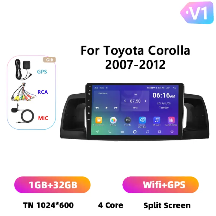 Podofo Radio de coche Android 2 Din para Toyota corolla ex 2007 2008 2009 2010 2011 2012 Carplay 8+128GB AI Voice WIFI+4G DSP GPS Navegación Multimedia Reproductor de Video - 1