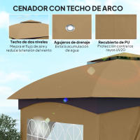 Outsunny Cenador para Jardín 3,4x3,4 m Pérgola de Jardín Gazebo con Doble Techo Paredes Laterales Anti-UV y Ventanas Carpa para Exterior Terraza Patio Beige - details 0
