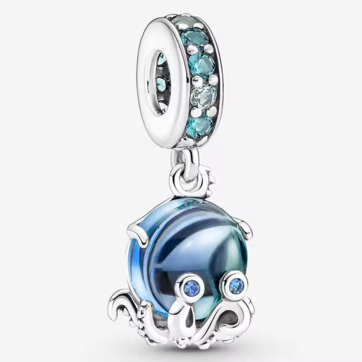 Pandora Charm de Colgante en Plata de Ley Lindo pulpo en cristal de Murano 791694C01，Incluye Caja Original - 1