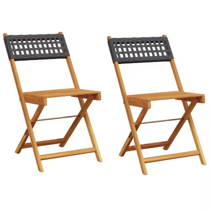vidaXL Sillas de bistró 2 uds madera maciza de acacia ratán PE negro - 1
