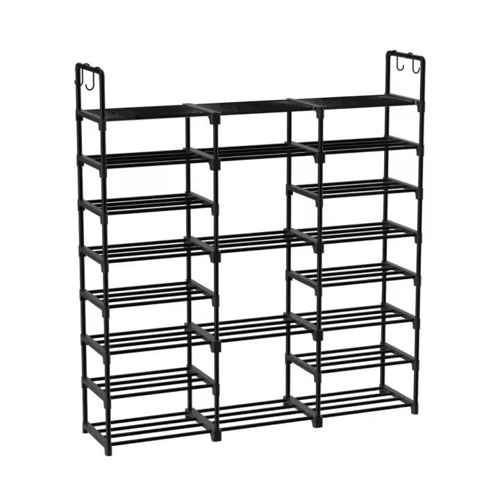ORION91oficial® - Zapatero de 8 Niveles (147x137x28 cm) 46-50 Pares de Zapatos Botas Tubos Metálicos Almacenamiento Estante Apilable para Armario Entrada Pasillo Negro - SpazioLuzio - 1