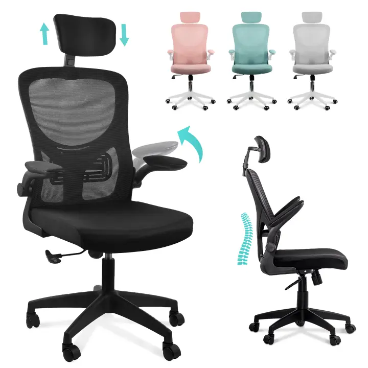 JUPPLIES Silla Escritorio Ergonomica - Silla oficina Ajustable y Reclinable con Soporte Lumbar, Reposacabezas Ajustable, Plegables, Malla Transpirable, Ruedas Giratorias 360° Soporta hasta 120kg - 1