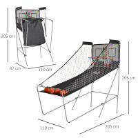 HOMCOM Juego de Canastas de Baloncesto Plegables y Portátiles con Contador Electrónico Doble y 4 Pelotas de Baloncesto con Soporte de Acero y Color Negro y Blanco 205x110x205cm (PxANxAL) - details 2