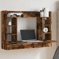vidaXL Escritorio de pared madera de ingeniería 105x48x75 cm en color Blanco/Roble ahumado/Roble Sonoma y más | estructura resistente ideal para salón dormitorio o estudio - details 1