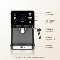 Máquina de café Espresso Digital, cafe molido y capsulas Compatibles Nespresso, cafetera 20 Bar, 1350W, Pantalla LCD, Vaporizador Acero Inoxidable, Depósito 1.5L, Don Feliz - details 4