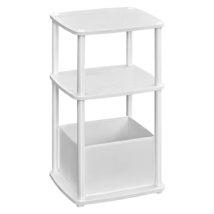 SONGMICS HOME Mesa Auxiliar, Mesita de Noche, 3 Estantes, Cesta de Tela, para Dormitorio, Sala de Estar, Marco de Acero, 30 x 34 x 58 cm, Estilo Industrial, Negro Ébano/ Nogal Ébano /Beige Natural/Blanco Nieve - 1