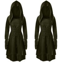 Vestido De Invierno Con Capucha Gótico Con Cinturón Y Manga Larga Vestido Bodycon Vintage Slinky Con Encaje Cuello Alto Estilo Americano Retro Para Mujer - details 3