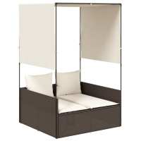 vidaXL Tumbona doble con techo y cortinas ratán sintético Negro, Marrón, Gris Sillas de Exterior Ideal para jardín, playa, piscina, terraza Tumbona Piscina Tumbonas Playa Tumbonas Jardín Exterior - details 5