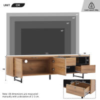 Tablero Bajo, TV, almacenamiento múltiple, tablero aglomerado de color Madera, Unidad de almacenamiento Abierta con compartimientos trapezoidales, Tita capacidad para televisores de hasta 70 pulgadas, dimensiones 173x38x48 cm - details 5