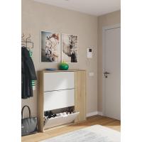 Meimon Zapatero blanco modelo Class gran capacidad de almacenamiento, Medidas: 115 cm alto x 106 cm ancho x 22 cm profundidad, Espacio para almacenar entre 24 y 30 pares de zapatos, color  roble canadiense con detalles en blanco - details 4