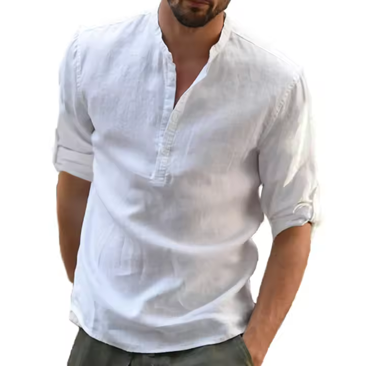 Camisa Casual Para Hombre Algodón Y Lino Suelta Manga Larga Primavera Otoño Camisa Elegante Cómoda Para Diario - 1