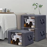 3-Pack Large Capacity Foldable Fabric Storage Bins - Ideal for Bedding, Clothes, Pillows, Quilts - Perfect for Home, Bedroom, Dorm, Spa Wardrobes - Grey Woven Material, No Electricity Needed - details 4