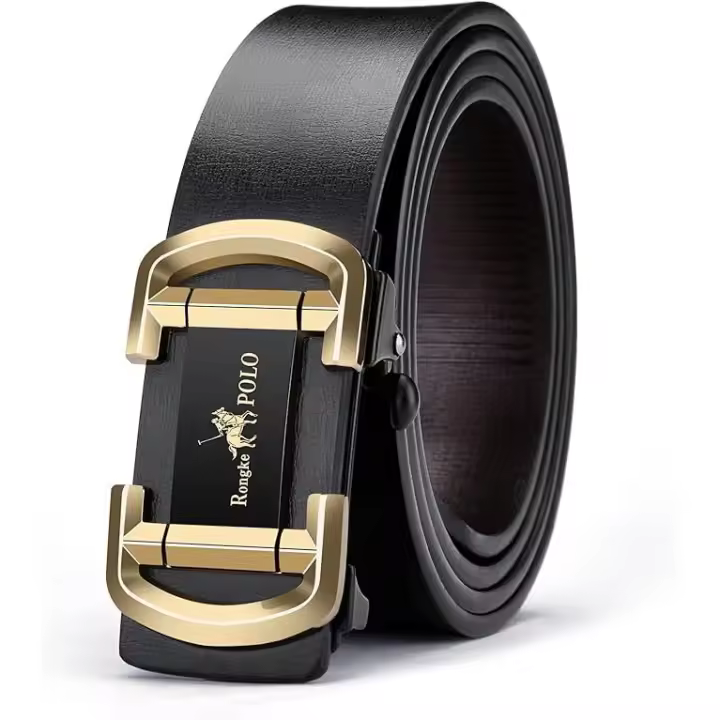Cinturón de Hombre sin Agujeros con Sistema de Carraca Ajustable, Cinturón de Cuero Elegante con Hebilla Automática de Liberación Rápida, Ajuste Preciso Micrométrico, Ideal para Traje, Jeans, Trabajo y Uso Diario - 1