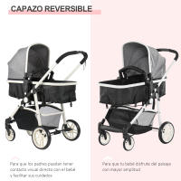 HOMCOM Silla de Paseo 2 en 1 Cochecito de Bebé y Capazo para Niños de 0-36 Meses con Capota Plegable Respaldo Reclinable Cesta Grande Palanca de Freno Carga 15kg 80x51x102 cm Gris - details 2