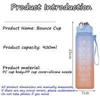 Botella De Deporte De Agua Con Pajita Y Tapa Pop-Up Gradiente De Colores 900ML Plástico Portátil Para Exteriores Y Aire Libre - details 1